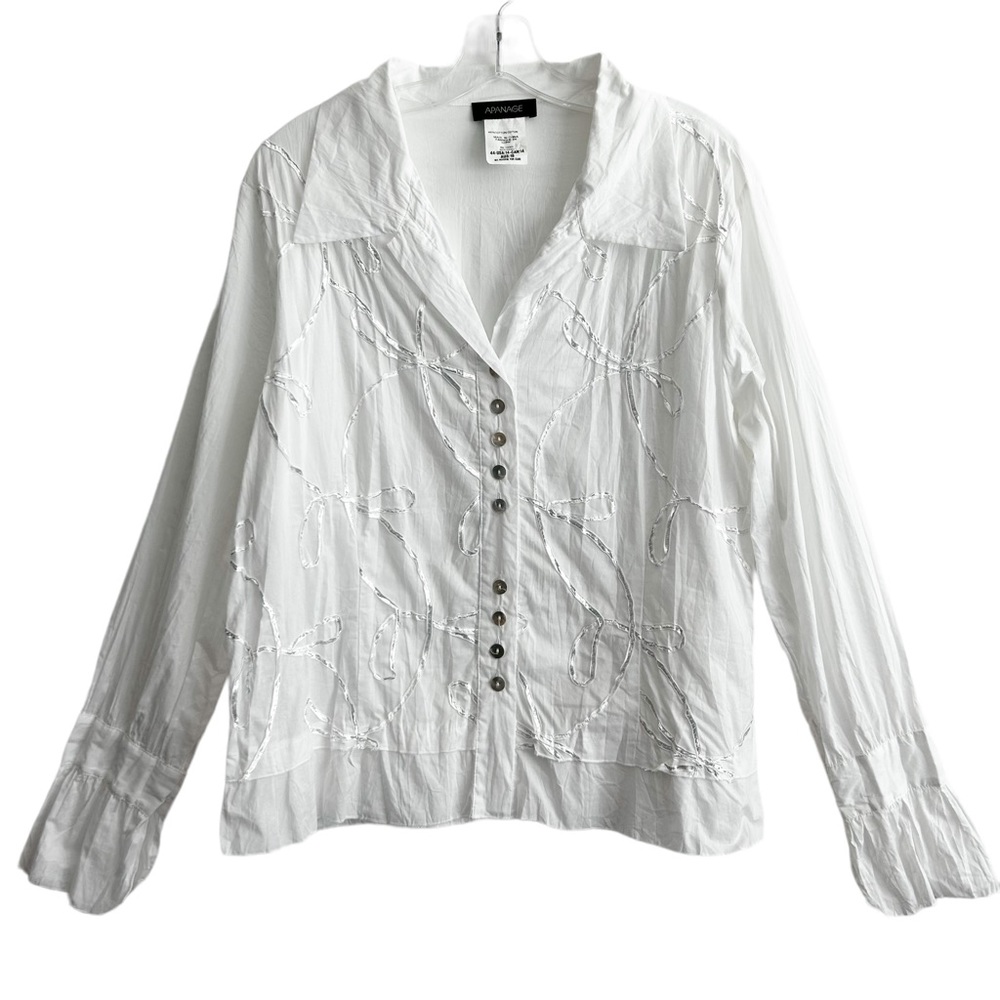 Lovely Apanage Romantic Ruffle Satin Embellished Cotton Blouse 14